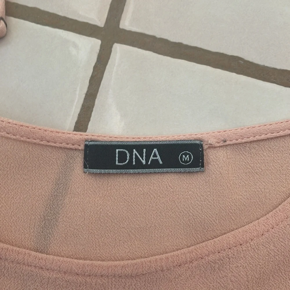DNA Pale Salmon Color Rayon Cold Shoulder Top with Lace Trim. Medium - Picture 5 of 8